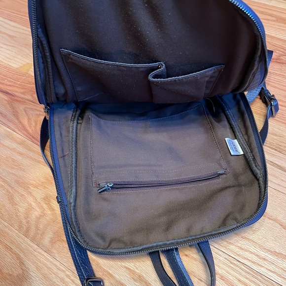 Navy Blue Leather Backpack - Picture 3 of 3